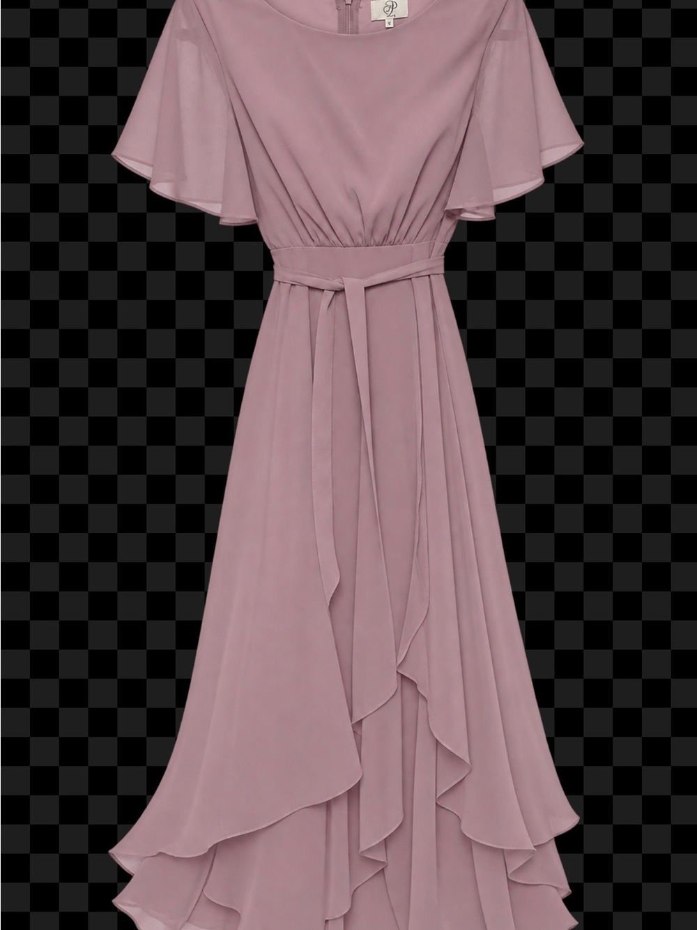 Flutter-Sleeve High-Low Dress in Dusty Rose